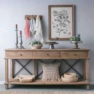 طاولة كونسول خشب الصنوبر بثلاثة أدراج وتدعيم معدني - ستايل شابي شيك