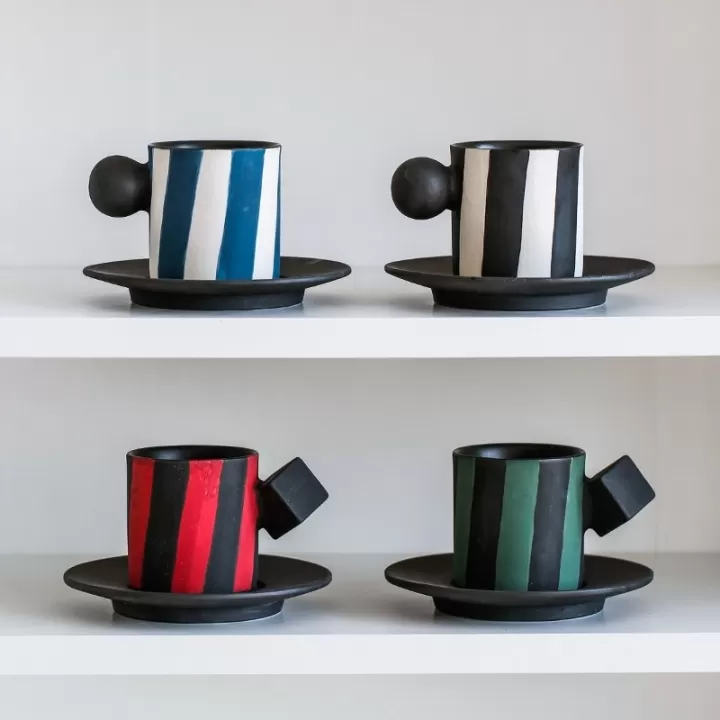 كوب مع صحن للقهوة سعة 150 مل - اخضر