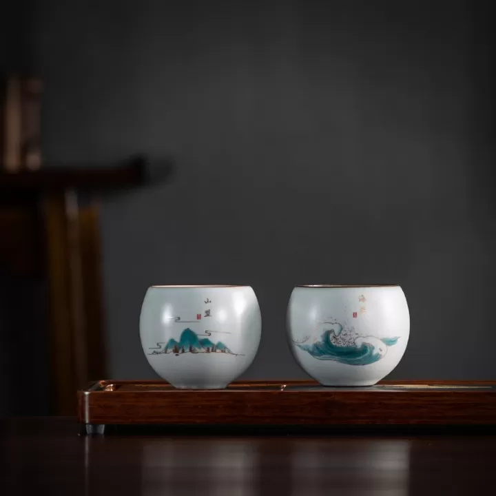 طقم اكواب قهوة من البورسلين عمل يدوي انيق للقهوة العربية او التركية والاسبريسو سعة 120 مل