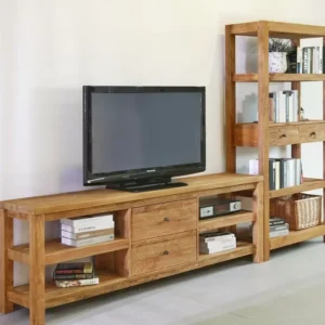 طاولة تلفزيون من الخشب الطبيعي