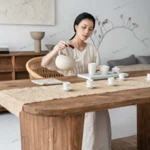 طاولة طعام ريفيه من خشب الصنوبر ذات أطراف منحنية شبه بيضاوية