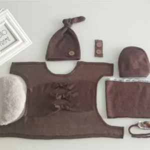 طقم ملابس بولستر قميص + مخدة + مشد + حزام + قبعة + مشد للارجل لتصوير المواليد