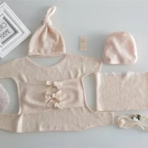 طقم ملابس بولستر قميص + مخدة + مشد + حزام + قبعة + مشد للارجل لتصوير المواليد