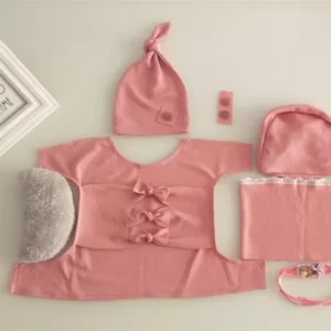 طقم ملابس بولستر قميص + مخدة + مشد + حزام + قبعة + مشد للارجل لتصوير المواليد