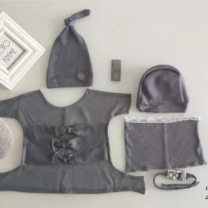 طقم ملابس بولستر قميص + مخدة + مشد + حزام + قبعة + مشد للارجل لتصوير المواليد