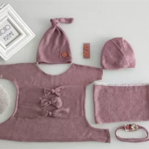 طقم ملابس بولستر قميص + مخدة + مشد + حزام + قبعة + مشد للارجل لتصوير المواليد