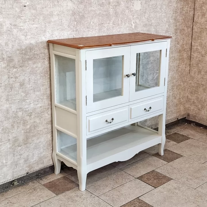 دولاب ادراج ابيض بدرجين وابواب زجاج