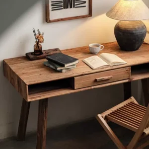 طاولة مكتب شخصي من خشب الصنوبر الطبيعي - مع درج ورفين للتخزين