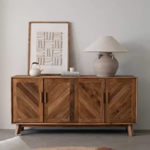 دولاب بوفيه من الخشب الطبيعي باربعة ابواب خشبية