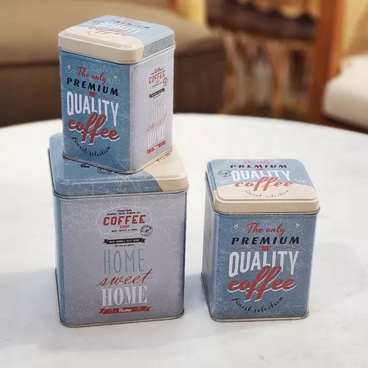 طقم علب معدنية (3 قطع) برسومات السبعينات وألوان الباستيل