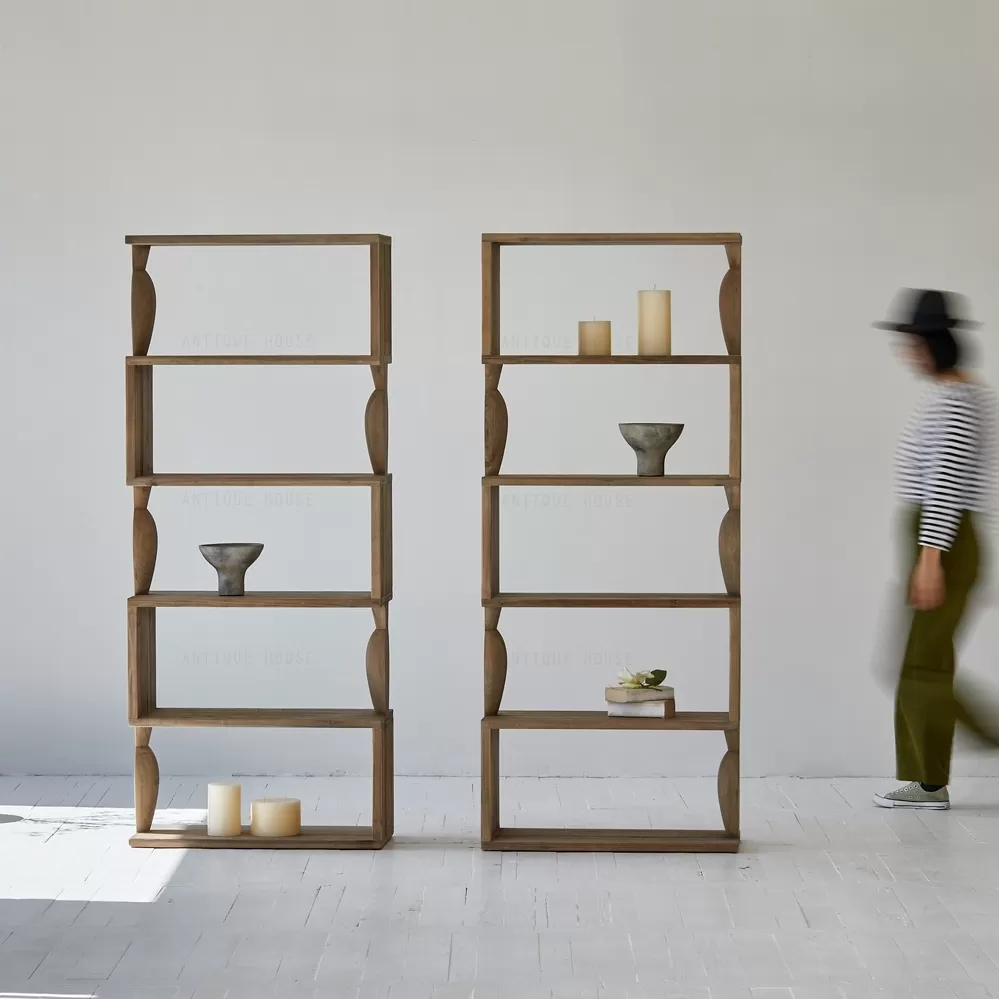 مكتبة من خشب الاوك الطبيعي - بستة ارفف