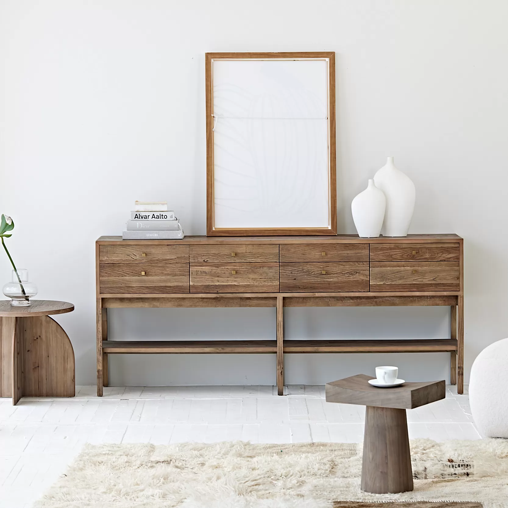 طاولة كونسول من خشب الدردار elm بثمانيه ادراج