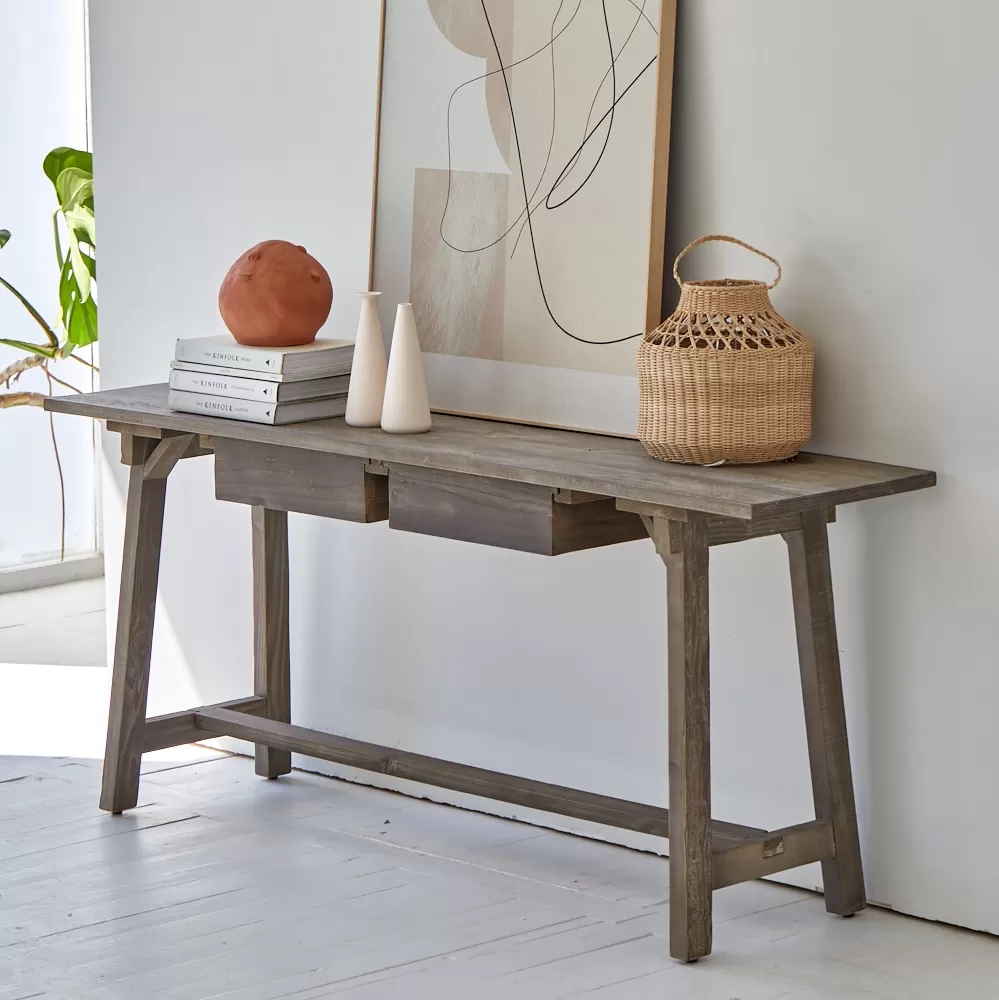 طاولة كونسول من خشب الصنوبر بدرجين