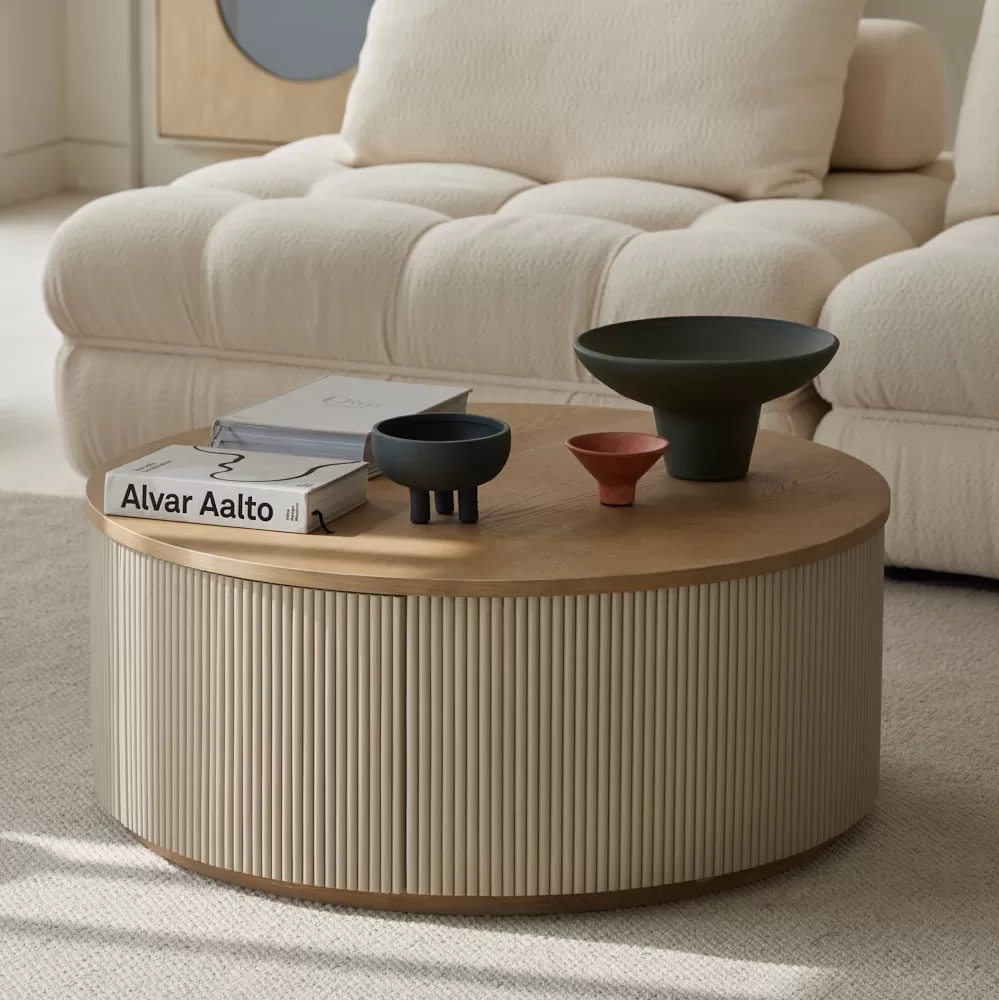 طاولة دائريه لوسط المجلس من خشب الاوك الطبيعي