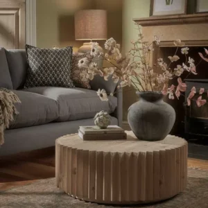 طاولة قهوة لوسط المجلس دائرية بدرجين مخفية من خشب الصنوبر