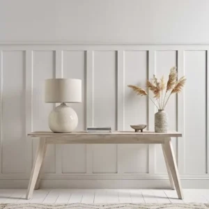 مدخل كونسول خشب صنوبر طبيعي أبيض | شابي شيك | 180×50×75 سم