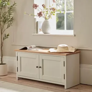 دولاب كرسي مدخل لحفظ الأحذية ببابين و4 خانات داخلية – سطح خشبي طبيعي