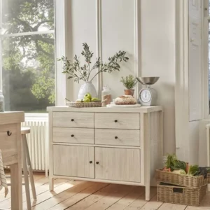 جزيرة مطبخ من الخشب الطبيعي ستايل شابي شيك – 4 أدراج + بابي تخزين