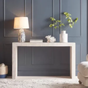 مدخل كونسول خشب صنوبر طبيعي أبيض | شابي شيك | 140×36×80 سم