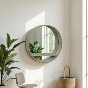 مرايا جدارية بأطار دائري من الخشب الطبيعي