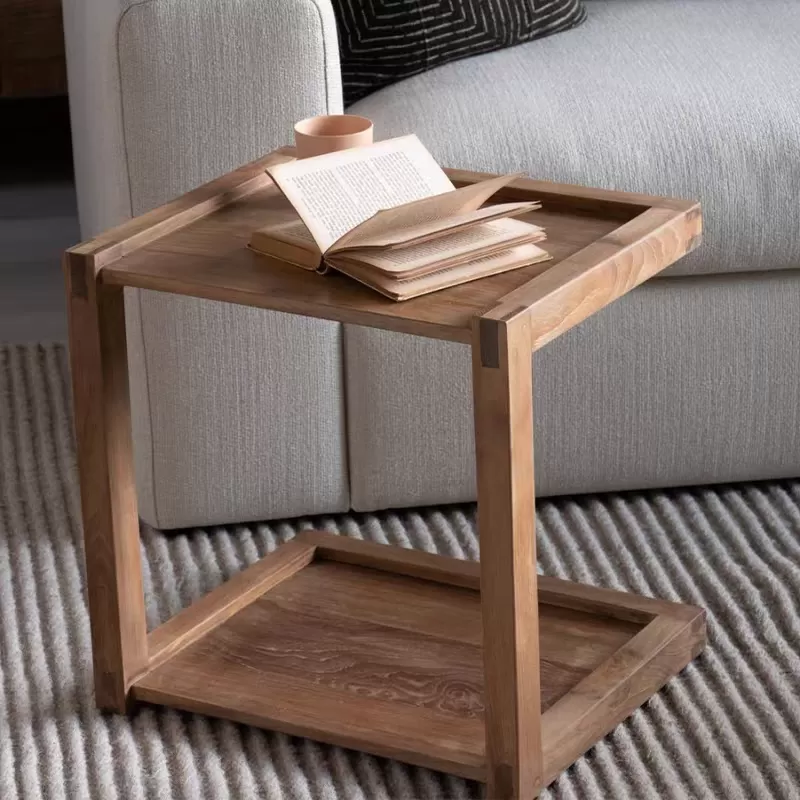 طاولة خدمة جانبية من الخشب الطبيعي – مثالية للمجالس أو بجانب السرير