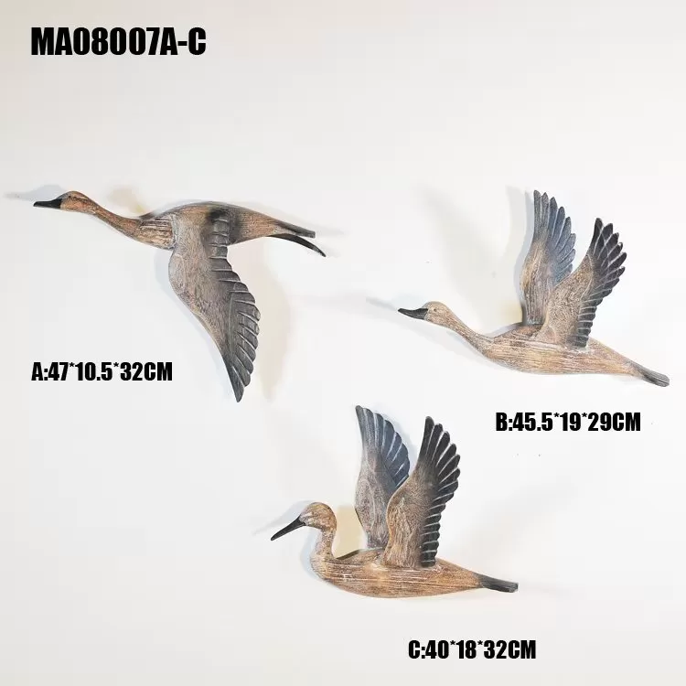 طقم ديكور جدارى من ٣ بطات خشبية طبيعية - ثلاث مقاسات متناسقة