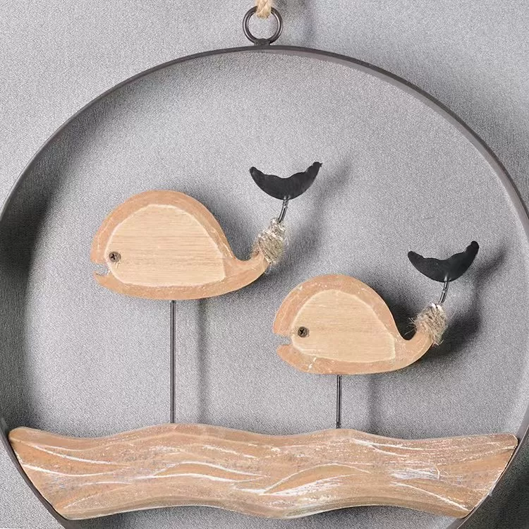لوحة جدارية خشبية دائرية - زوج حيتان أنيقة - موديل دائري فني