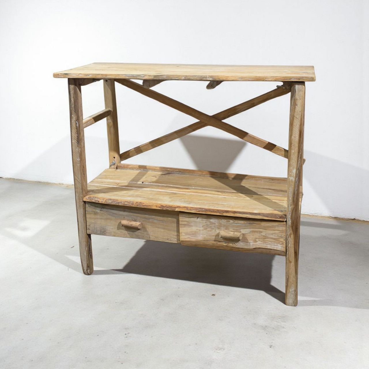 كونسول خشب طبيعي ستايل ريفي بدرجين تخزين ورف سفلي